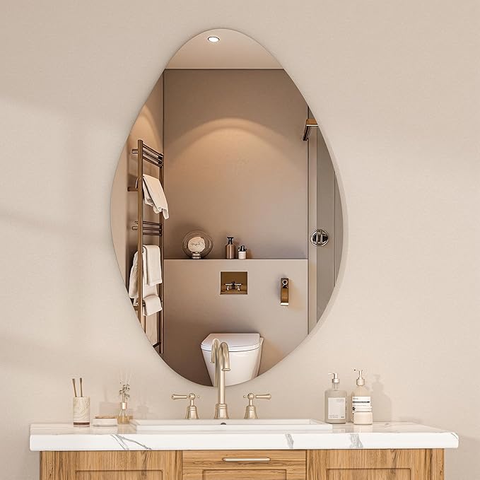 Hasipu Irregular Wall Mirror - 24"x15" Asymmetrical Frameless Mirror, Modern Decorative Mirrors for Living Room, Entryway, Hallway, Bathroom, Bedroom,Wall Mounted Home Decor