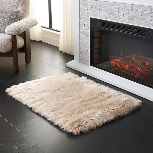 SAFAVIEH Faux Sheep Skin Collection 2' x 3' Beige FSS235K Silken Glam 2.35-inch Thick Accent Rug