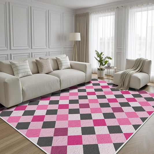 Diamond Checkered Rug 3x4, Soft Ultra Soft Faux Wool Abstract Geometric Rugs, Indoor Floor Mats Carpet, Non Slip&Non-Shedding Low Pile Washable Rugs, Modern Red Rug for Bedroom