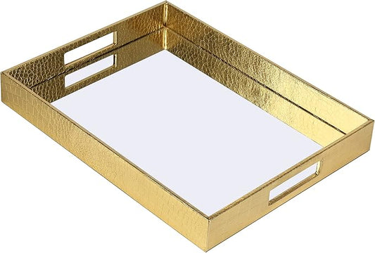 Vixdonos Decorative Mirror Tray Gold Serving Tray Bathrooom Vanity Tray,16.2'' X 12.2" X 2''