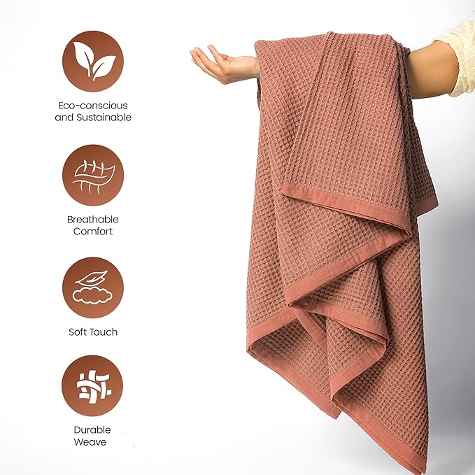 Multipurpose Blanket - 1 Piece Herringbone 100% Extra Long Staple Cotton (Waffle-Coffee, Throw)