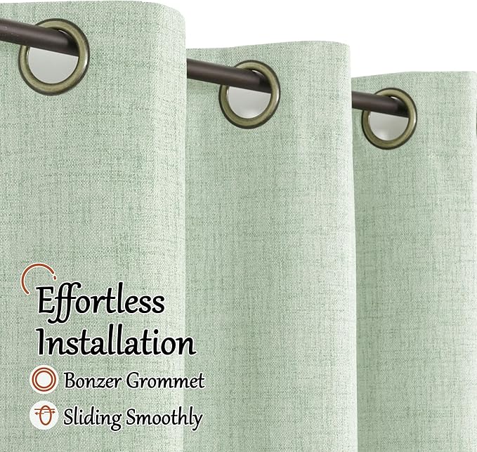 Lajode Sage Green Blackout Curtains for Bedroom - Linen Curtains 90 Inch Length Thermal Insulated Privacy Burlap Boho Window Drapes for Living Room Scandi Farmhouse Dining, 2 Panels, Each 52" Wide