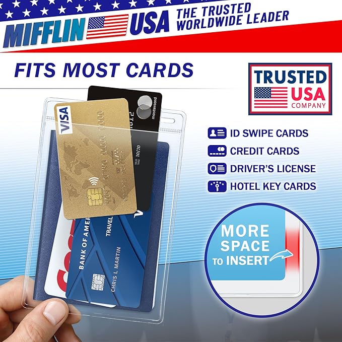 ifflin-USA Passport & Card Holders (Clear, 4x6 Inches, 10 Pack), Extra Large ID Name Badge Holder, Zipperless Vertical Plastic Card Holders