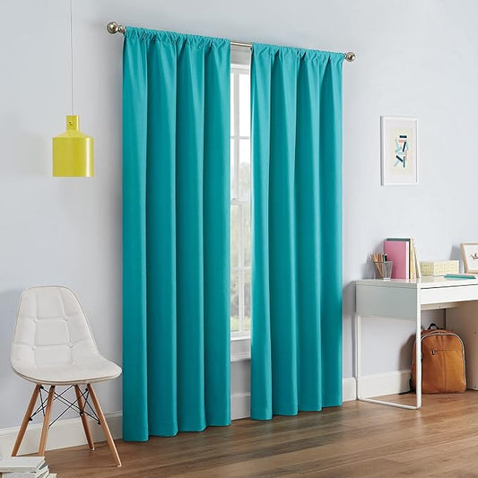 ECLIPSE Kendall Modern Blackout Thermal Rod Pocket Window Curtain for Bedroom or Living Room (1 Panel), 42" x 84", Turquoise