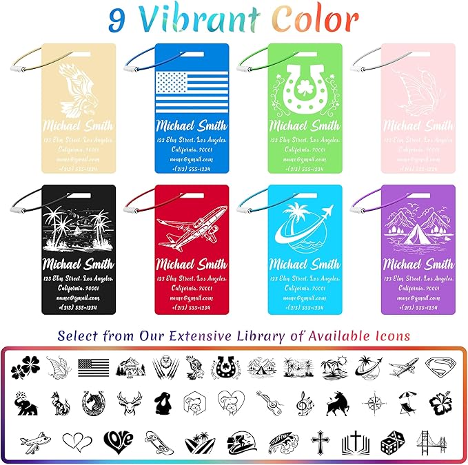 4 PCS Personalized Luggage Tags for Suitcase, Custom Engraved Aluminum Luggage Tags with Your Personalized Text Logo, Metal Name Tags with Steel Loop for Bag, Suitcase, Backpack (Gold, Large)