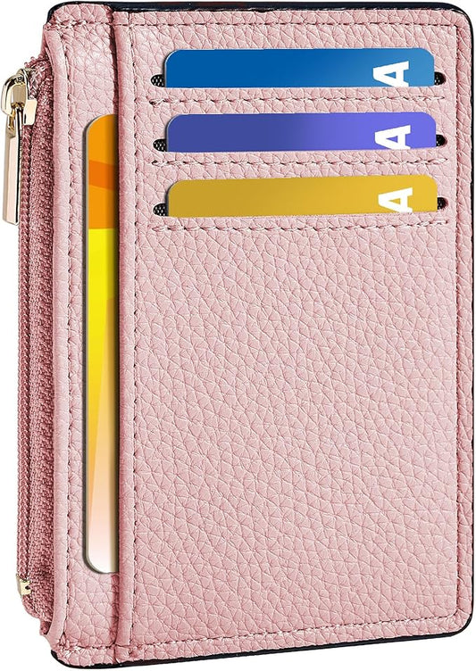 Tipmile Credit Card Holder for Women Slim Minimalist Front Pocket RFID Blocking Wallet Small Compact Card Case with ID Window, Dusty Pink