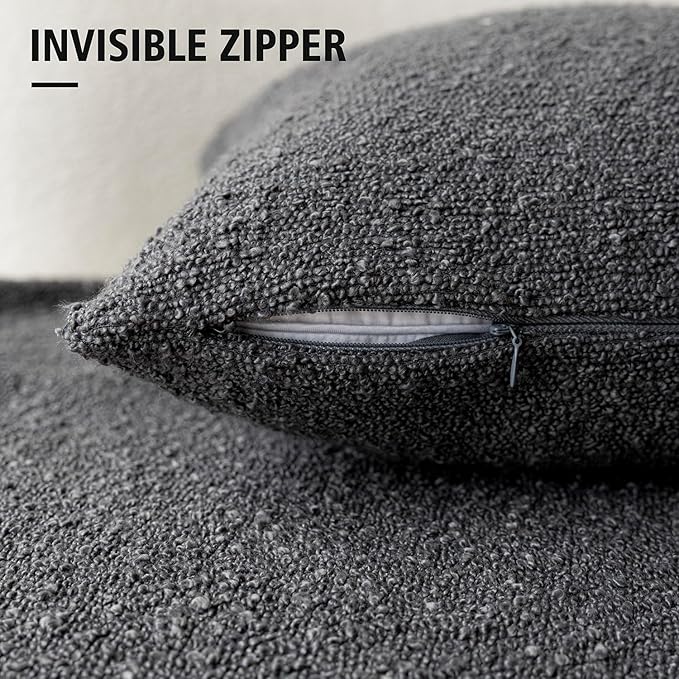 Foindtower Textured Boucle Throw Pillow Covers Accent Solid Pillow Cases Cozy Soft Decorative Couch Cushion Case for Chair Sofa Bedroom Living Room Home Decor, 18 x 18 Inch,Dark Grey