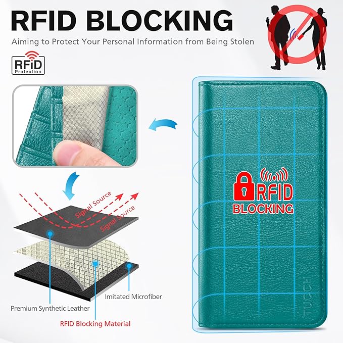 TUCCH Case Wallet for iPhone 17 (6.3-Inch) 2025, 3 Card Slots | Kickstand | RFID Blocking | PU Leather | Protective Flip Folio Cover | TPU Shockproof Interior Shell | Cyan