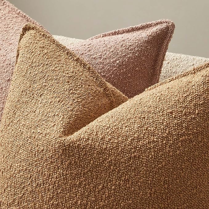 JUSPURBET 24x24 Pillow Covers Set of 2 Decorative Throw Pillow Covers Case for Couch Sofa Bed Soft Boucle Textured Cushion Covers with Hidden Zipper for Home Decor Living Room,Camel