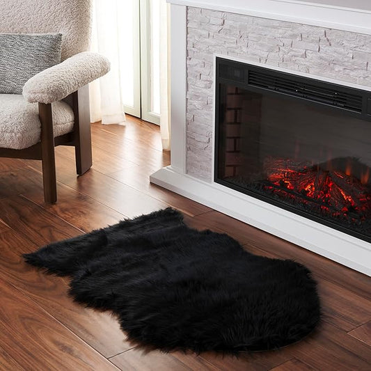 SAFAVIEH Faux Sheep Skin Collection 2' x 3' Black FSS115B Silken Glam 2.35-inch Thick Accent Rug
