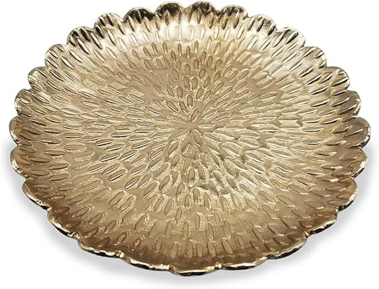 Brass Jewelry Tray with Design – Gold Color Circular Small Round Spoon Rest Candle Holder Soap Dish - Perfect Catchall for Wax Candles, Jewelry, Rings, and Trinkets