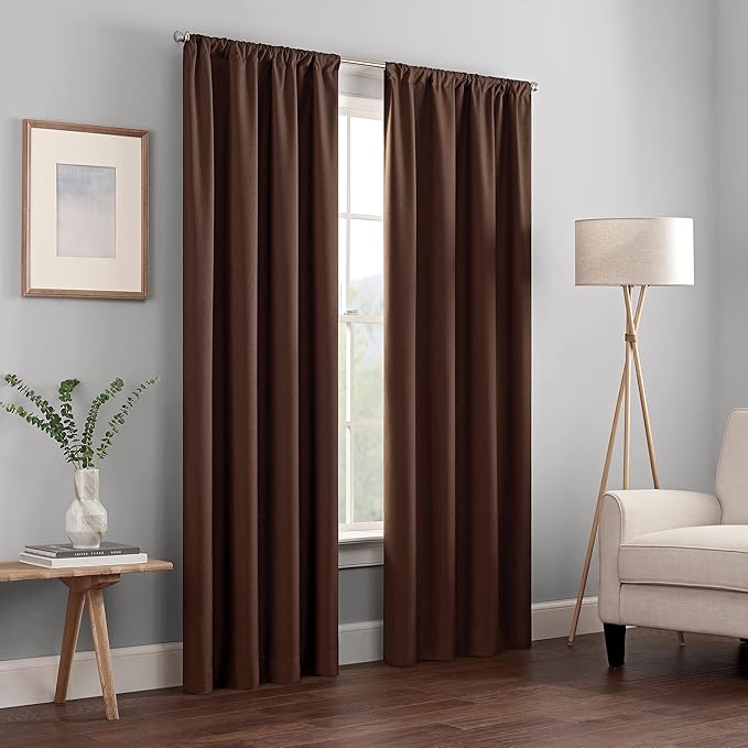 ECLIPSE Kendall Modern Blackout Thermal Rod Pocket Window Curtain for Bedroom or Living Room (1 Panel), 42" x 95", Chocolate