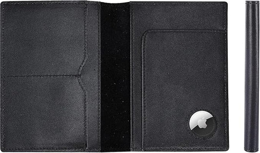 STAR VISTA Albatross Leather Travel Passport Holder, Minimalist Design, Calfskin Leather Case for Women and Men - Slim Passport Wallet, Bifold, RFID Blocking, with AirTag Holder, Black