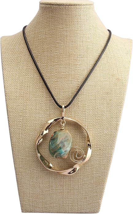 Leather Necklace for Women Boho Choker Necklace Long Cord Leather Pendant Bohemian Neckalce Vintage Alloy Pendant Leather Rope Necklace Wooden Necklaces for Women