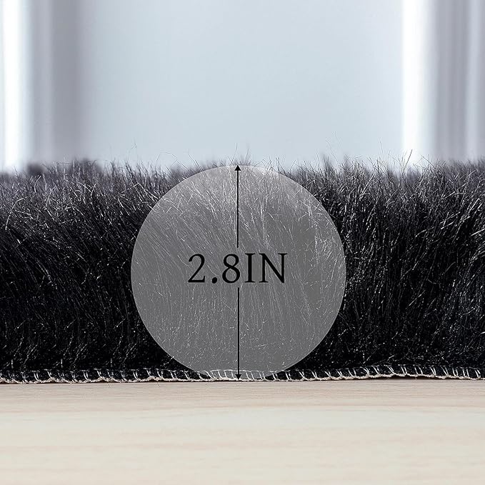 Faux Fur Rug Sheepskin Shag Fluffy Fuzzy Black 3x3 ft Rugs for Bedroom Bedside Bed Floor Living Room Plush Round High-Density Cushion Carpet Super Sofa Cover