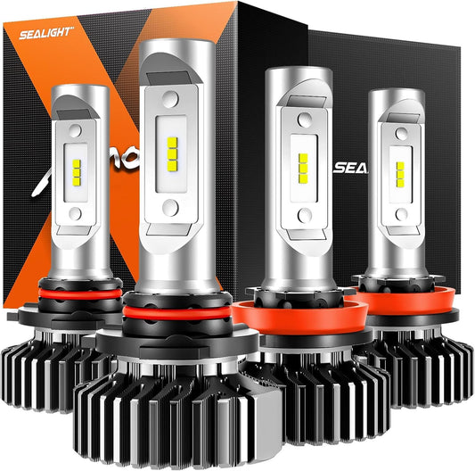 SEALIGHT 9005 H11 Light Bulbs Combo, Ultra-Bright Cool White, Mini Size, Quick Install, Pack of 4