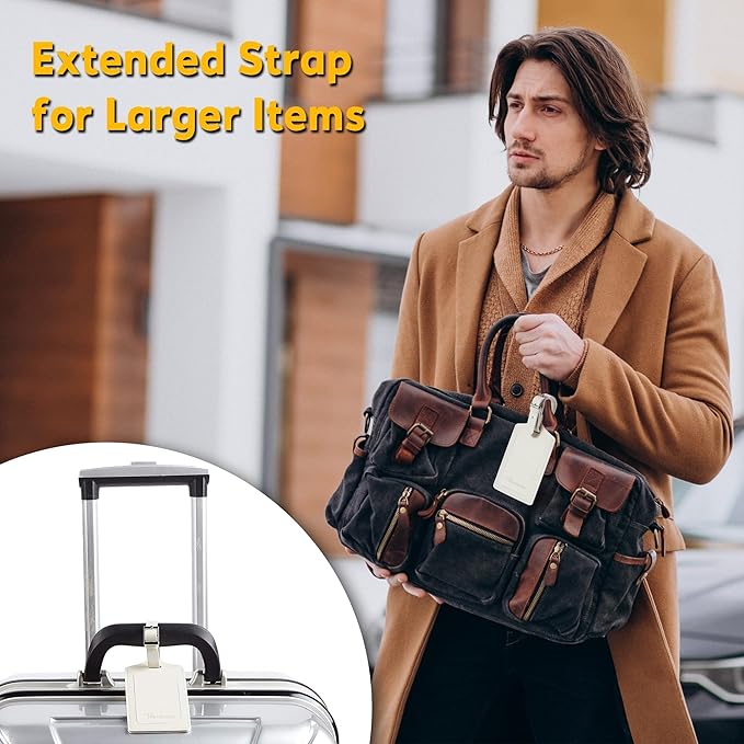 Travelambo 20 Pack Luggage Tags Faux Leather for Suitcases Travel Bag Labels with Protection Cover ID (Ivory)