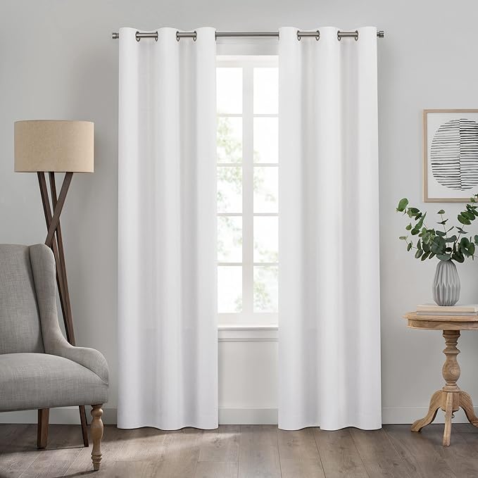 Eclipse Kendall Solid Textured Blackout Thermal Insulated Lining Grommet Window Curtain for Bedroom (1 Panel), 42 in x 54 in, White