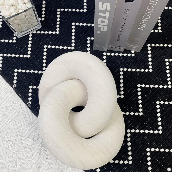 S-SNAIL-OO 2-link Wood Chain Link Decor, Hand Carved Boho Bead, Suitable for Bedroom, Living Room, Coffee Table Decor (White)