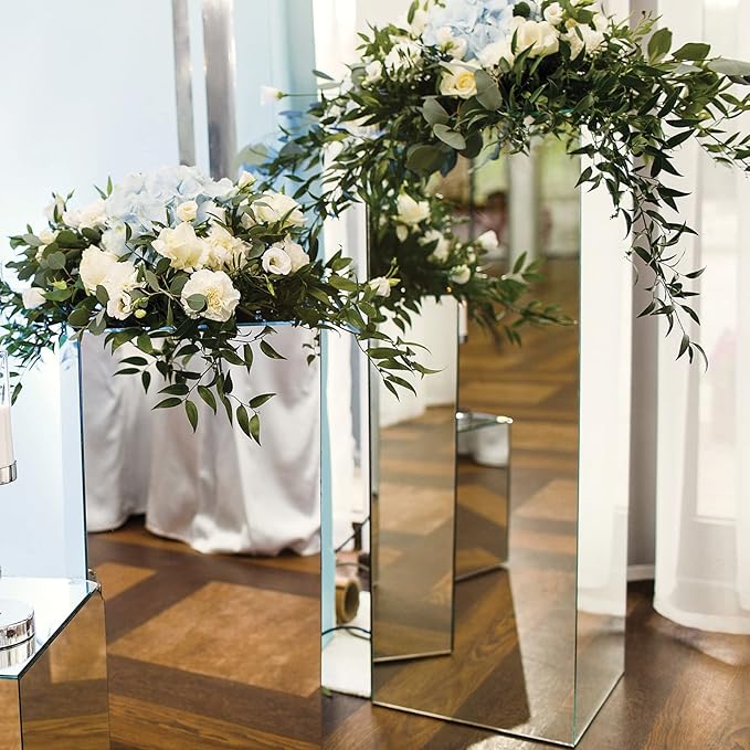 Efavormart 12" Silver Mirror Finish Wedding Decor Ideas Clear Display Box for Centerpieces with Interchangeable Lid and Base