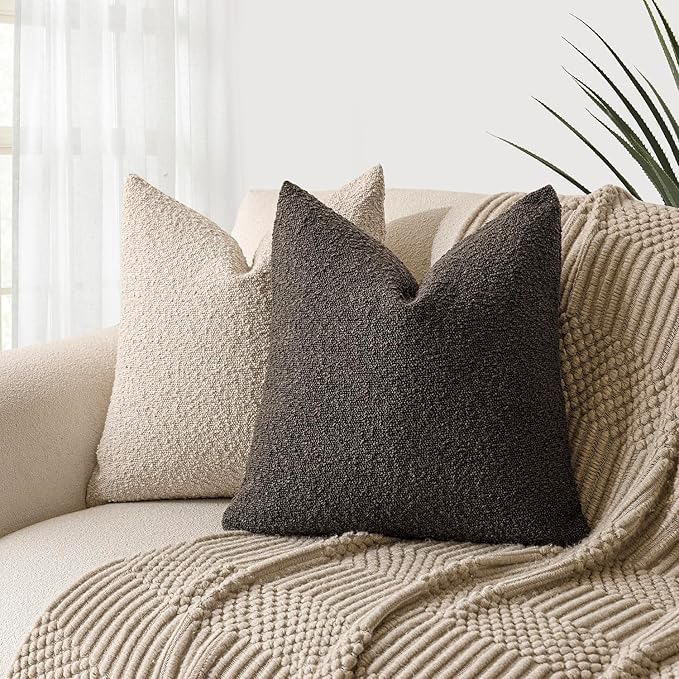 Foindtower Decorative Textured Boucle Throw Pillow Covers Accent Solid Pillow Cases Neutral Soft Cozy Couch Cushion Case for Chair Sofa Bedroom Living Room Home Decor 16x16 Inch,1PC,Dark Brown