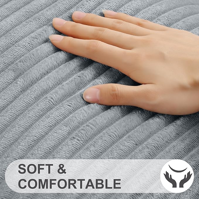 Simmore Decorative Spring Throw Pillow Covers 12x20 Set of 2, Soft Natural Plush Flannel Double-Sided Fluffy Lumbar Pillow Covers for Couch Sofa Living Room, Grey