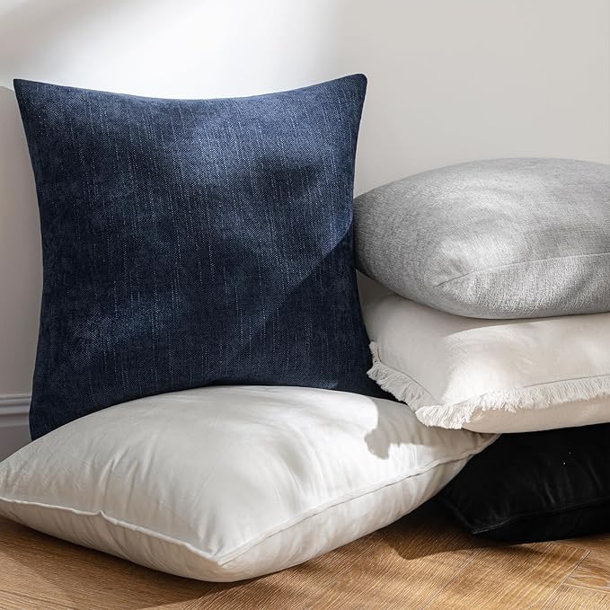 MIULEE Pack of 2 Decorative Throw Pillow Covers Soft Chenille Throw Pillows Solid Textured Cushion Covers for Couch Sofa Bedroom Living Room 20x20 Inch, Grey White