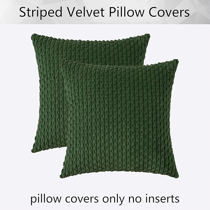 Kevin Textile Christmas Velvet Corduroy Boho Throw Euro Pillow Sham Cushion Cover for Bed 2 Pcs 16 x 16 Inch (40 x 40 cm) Dark Green