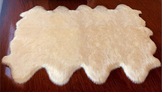 Free Shape Luxury Soft Fluffy Shag Area Rug Octo 8 Pelts 6'x8',180x240 cm - Vegan Fur Ultra Soft Indoor Carpet Nursery Rugs for Bedroom Home Decor, Cream
