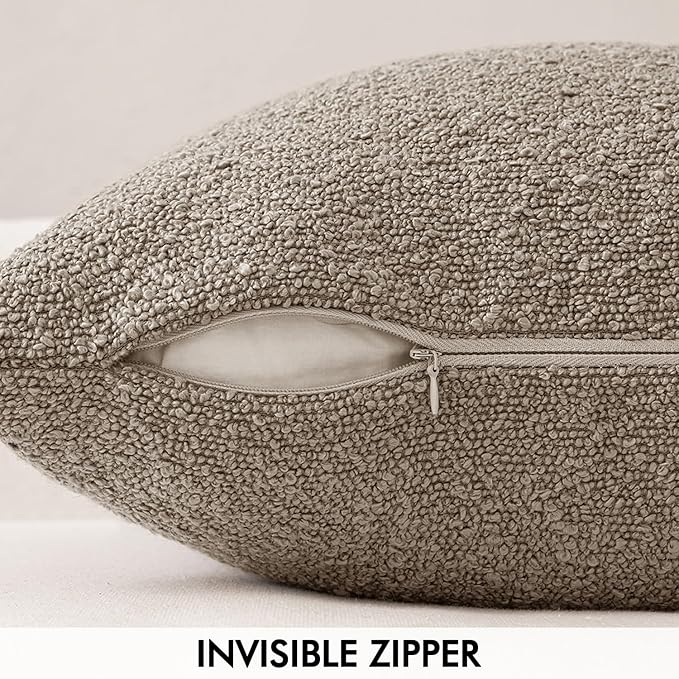 MIULEE 22x22 Inch Decorative Euro Sham Throw Pillows for Bed Set of 2 Textured Boucle Neutral Winter Throw Pillow Covers Light Taupe Accent Solid Euro Couch Pillowcases Sofa Livingroom Home Decor