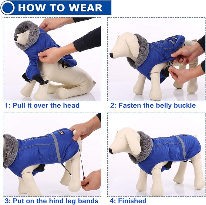 QBLEEV Warm Dog Coat - Reflective Jacket, Waterproof Coat With Turtleneck for Cold Weather, Thick Fleece Dogsnowsuit Christmas Vest - Small/Medium/Large