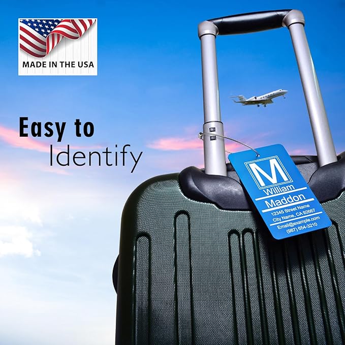 Luggage Tags for Suitcase - Personalized Engraved Metal Tag for Cruise Travel - Blue Custom Name Tags Suitable for Bags and Backpacks No Underline (2x3.5 inch)