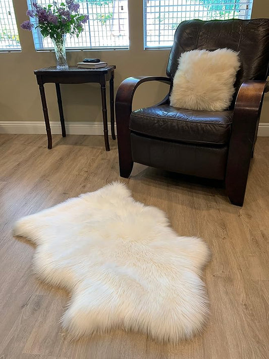 LAMBZY Faux Sheepskin Super Soft Hypoallergenic Silky Shag Rug for Living Room, Kids Room, Sofa (Single 2'x3', White)