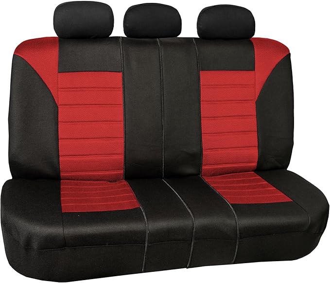 FH Group Automotive Car Seat Covers Rear Set Premium 3D Air Mesh Seat Covers, Airbag Compatible and Split Bench Cover Universal Fit Interior Accessories for Cars Trucks and SUVs - Red