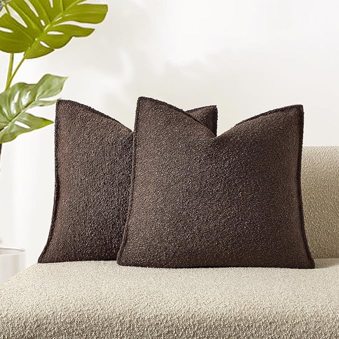 JUSPURBET Brown Decorative Pillow Covers 22x22 Set of 2 Throw Pillow Covers for Couch Sofa Bed Cozy Boucle Textured Cushion Covers Cases with Hidden Zipper for Living Room Home Decor