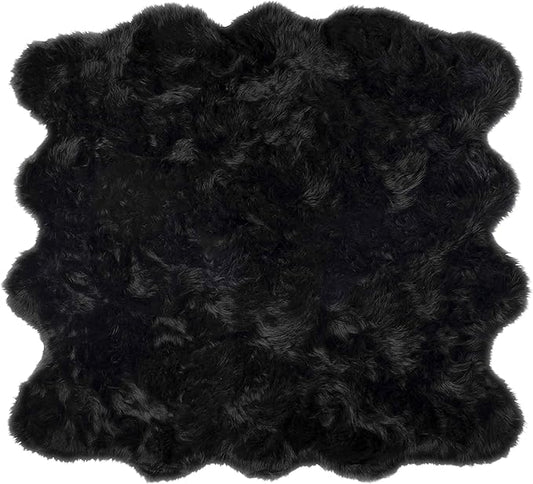 Luxe Gordon Faux Fur Rug with Soft and Fluffy Pile | Machine Washable Living Room Rug with Anti-Slip Backing | Cruelty-Free Area Rugs for Office or Bedroom, Black, 6 ft x 6 ft