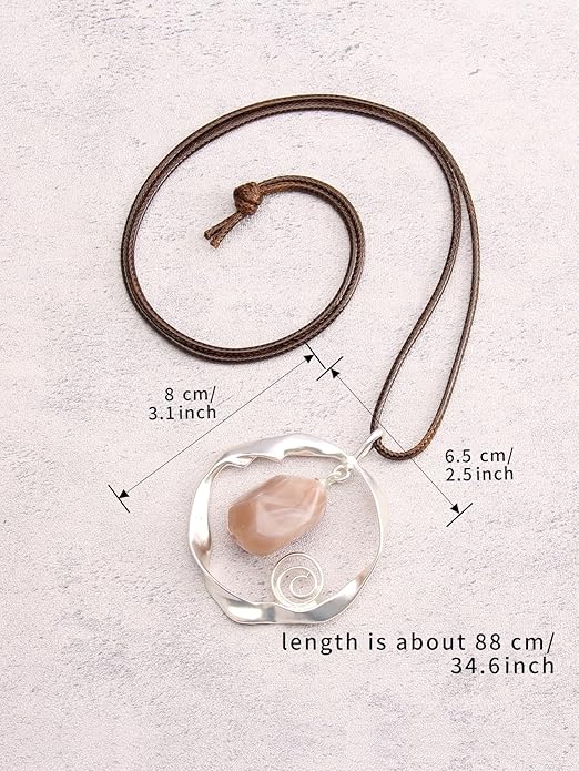 Leather Necklace for Women Boho Choker Necklace Long Cord Leather Pendant Bohemian Neckalce Vintage Alloy Pendant Leather Rope Necklace Wooden Necklaces for Women