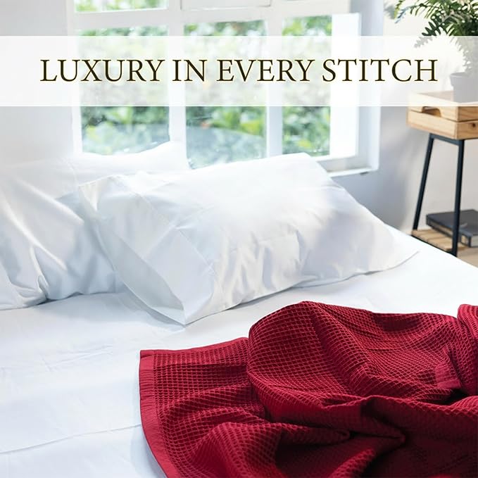 Salt Earth GOTS Certified 100% Organic Cotton Throw Blanket, 55"x60" Waffle Blankets & Throws for Bed, Throw Blanket for Couch, Cozy Christmas Blankets and Throws for Christmas Gifts (Red Dahlia)