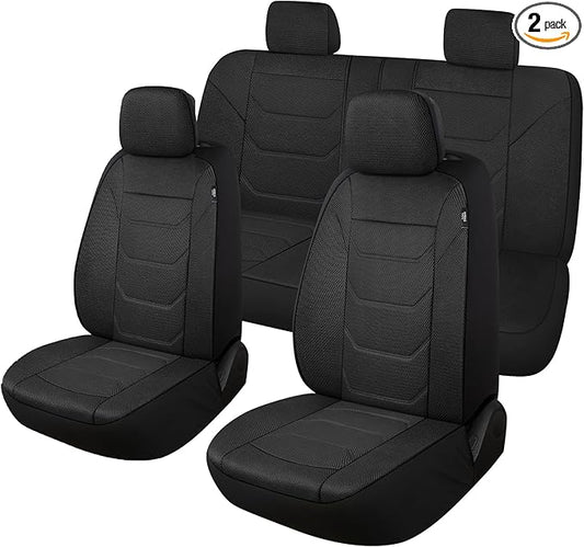 Pariiaotin 3D Air Mesh Car Seat Cover Full Sets Washable and Breathable Premium Cloth Automotive Vehicle Seat Covers for Cars Interior, Universal Fit for Most Cars, Sedan, Truck, SUV(Black)