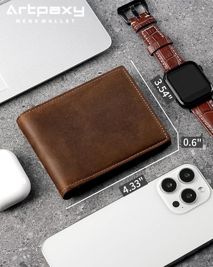 Artpaxy Mens Wallet Bifold Genuine Leather RFID Blocking Wallet for Men with 1 ID Windows 13 Card Holders 2 cash pockets 1 Gift Box