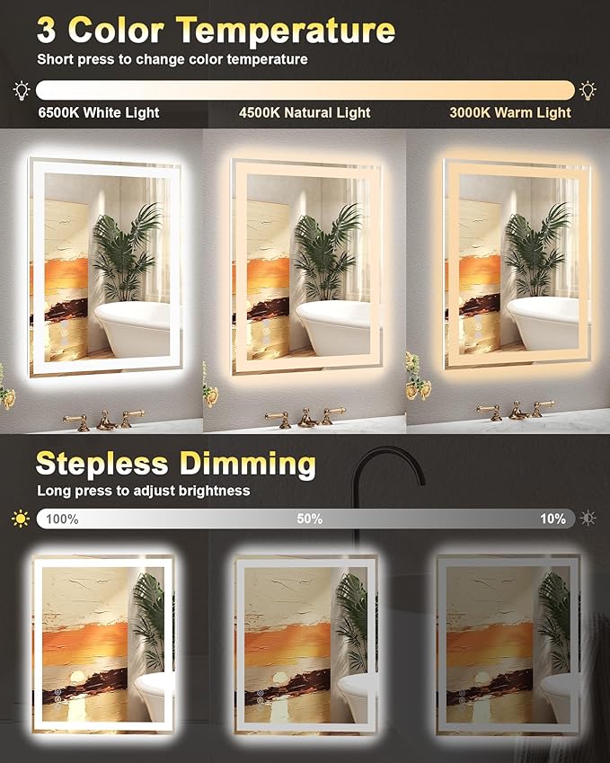 60"x 36" LED Bathroom Mirror with Lights, Front and Backlit Large LED Vanity Mirror, Controlled Separately Wall LED Smart Mirror with 3 Colors, Anti-Fog, Stepless Dimmable, Memory(ETL)
