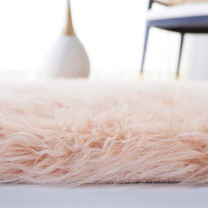 SAFAVIEH Faux Sheep Skin Collection 2' x 3' Light Pink FSS115U Silken Glam 2.35-inch Thick Accent Rug