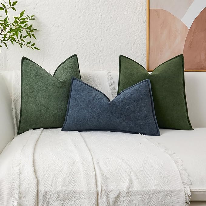 Kevin Textile Waterproof Decorative Pillow Covers Olive Green 12x20 Inch Pack of 2 Soft Boucle Textured Lumbars Cushions Elegant Accent Pillows for Couch Sofa Chair Bed Home Decor Indoor Outdoor