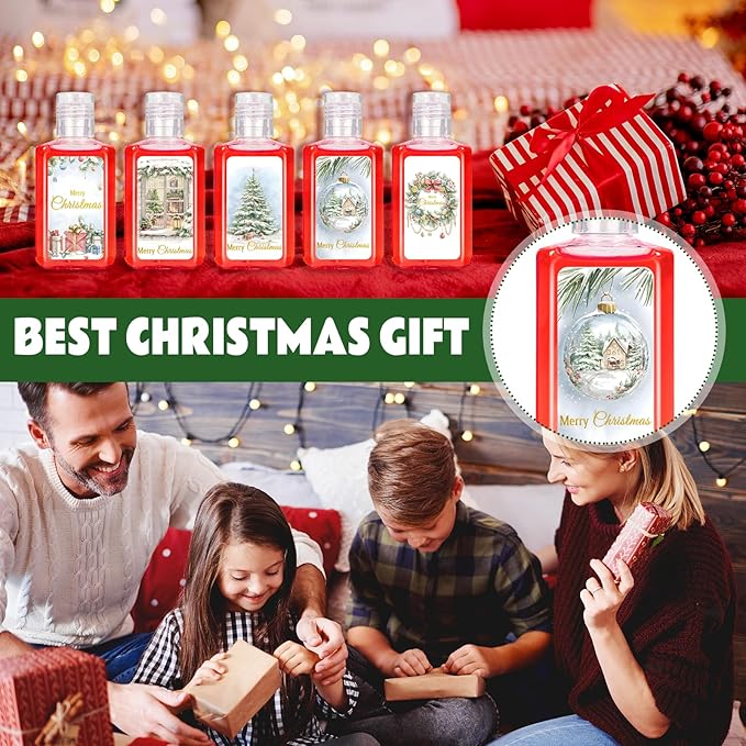 50 Pcs Christmas Mini Hand Sanitizer Bulk Christmas Gifts Favors 1fl oz Travel Size Hand Soap Gifts Small Hand Sanitizer Thank You Gifts for Xmas Goodie Bags Stocking Stuffers (Wreath)