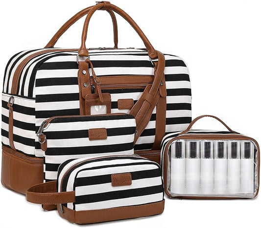 Wogarl Weekender Bags for Women Large Canvas Overnight Bag Travel Duffel Bags Carry on Shoulder Weekend Bag with Shoe Compartment for Travel Night Flight Daily Use