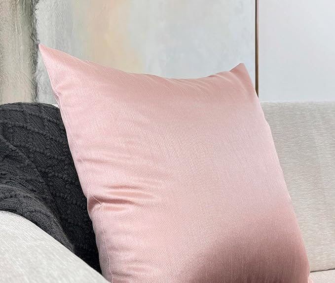 Aiking Home 18x18 Inches Faux Silk Square Throw Pillow Cover, Zipper Closure, Rose Pink (Set of 2)
