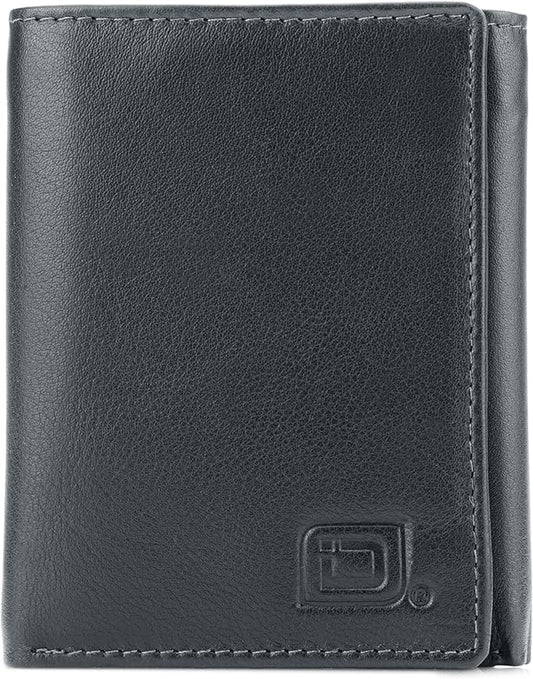 ID Stronghold Men's Leather Trifold Wallet - RFID Blocking - Black Wallet with Gift Box