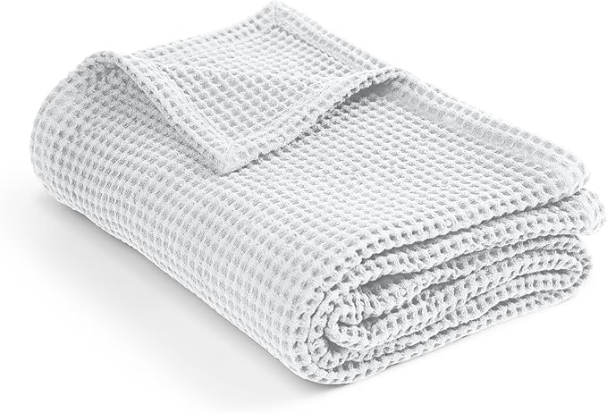 Organic Cotton Waffle Weave Blanket Throw (50" x 60") – Lightweight, Breathable & Soft All-Season Blanket for Couch, Bed, Sofa – Cozy Modern Woven for Beach, Picnic, Travel & Gifts(White)
