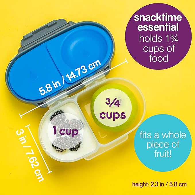 b.box Snack Box 2 Pack - Leak Proof Mini Bento Box for Kids & Toddlers, 2 Compartment Snack Containers for Kids, Dishwasher Safe, BPA Free, PFAS Free, Ages 4m+, 1 3/4 Cup Each (Ocean Blue + Forest)