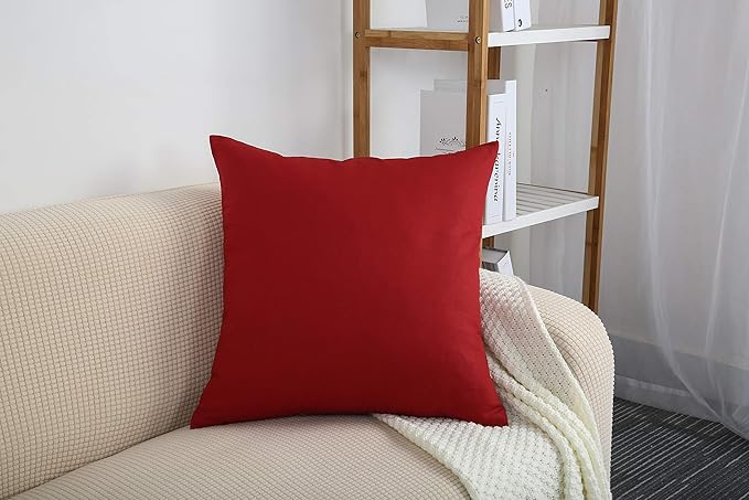 TangDepot Handmade Decorative Solid 100% Cotton Canvas Throw Pillow Covers/Pillow Shams, (16"x16", Deep Red)